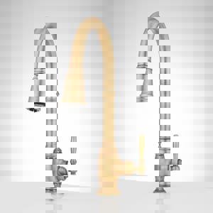 Single Handle Pull Down Kitchen Faucet in Aged Brass